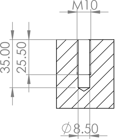 Bemaßung einer Sackbohrung mit Innengewinde