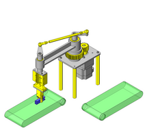 Anwendungsbeispiel - Motor- und Getriebesystem drehen gleichzeitig den Arm und die Greifer mittels Stirnzahnrädern