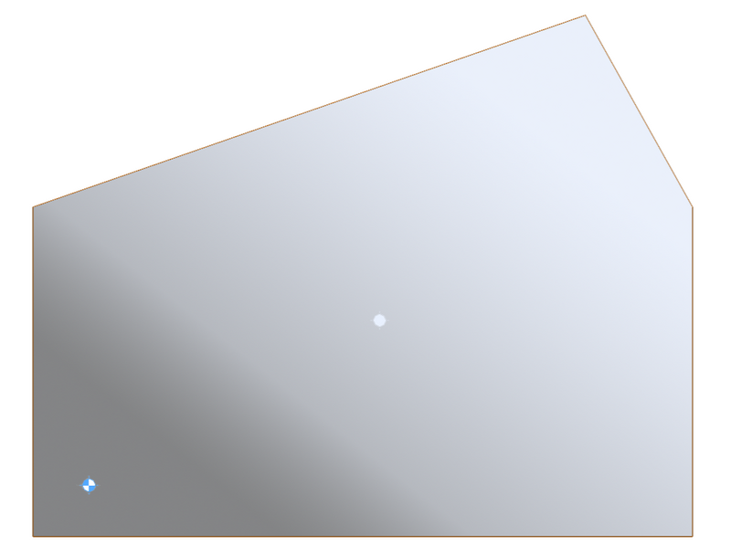 Seitenansicht - inhomogener Körper (Polyeder), mit ungleichmäßig verteilter Dichte (helle Einfärbung für geringe Dichte - dunkle Einfärbung für hohe Dichte)