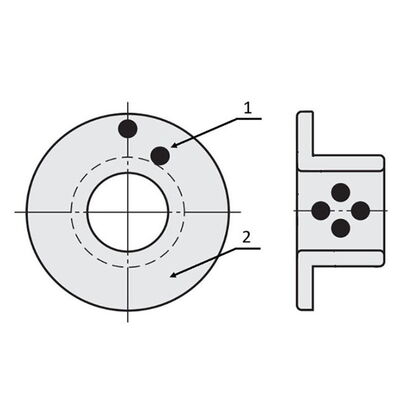 Beispieldarstellung einer Gleitlagerbuchse (2) mit Festschmierstoff (1)