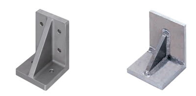 Beispielabbildung mit gegossener (links) und geschweißter Winkelplatte (rechts)