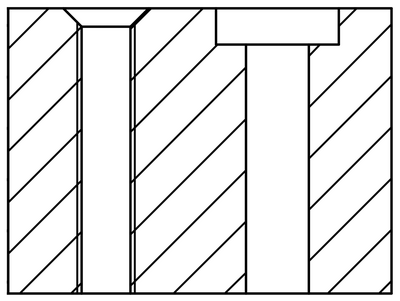 Darstellung von Bohrungen mit Senkungen - links 45° mit Gewinde, rechts 90° ohne Gewinde