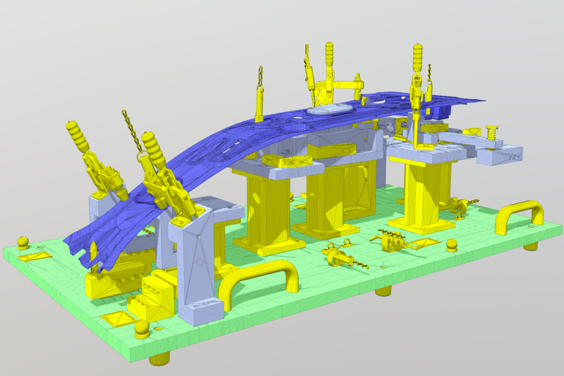 Beispiel für eine Prüfvorrichtung an einem Body-in-White (MISUMI-Teile in Gelb)
